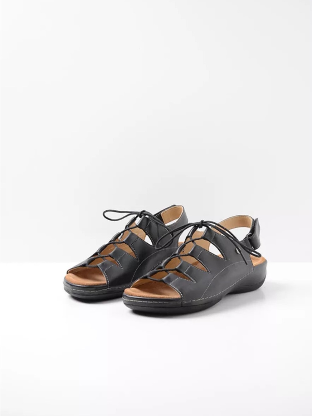 Wolky Kite Black Leather Lace-Up Sandals/ Walking Shoes, Size 41 US 9.5 Comfort